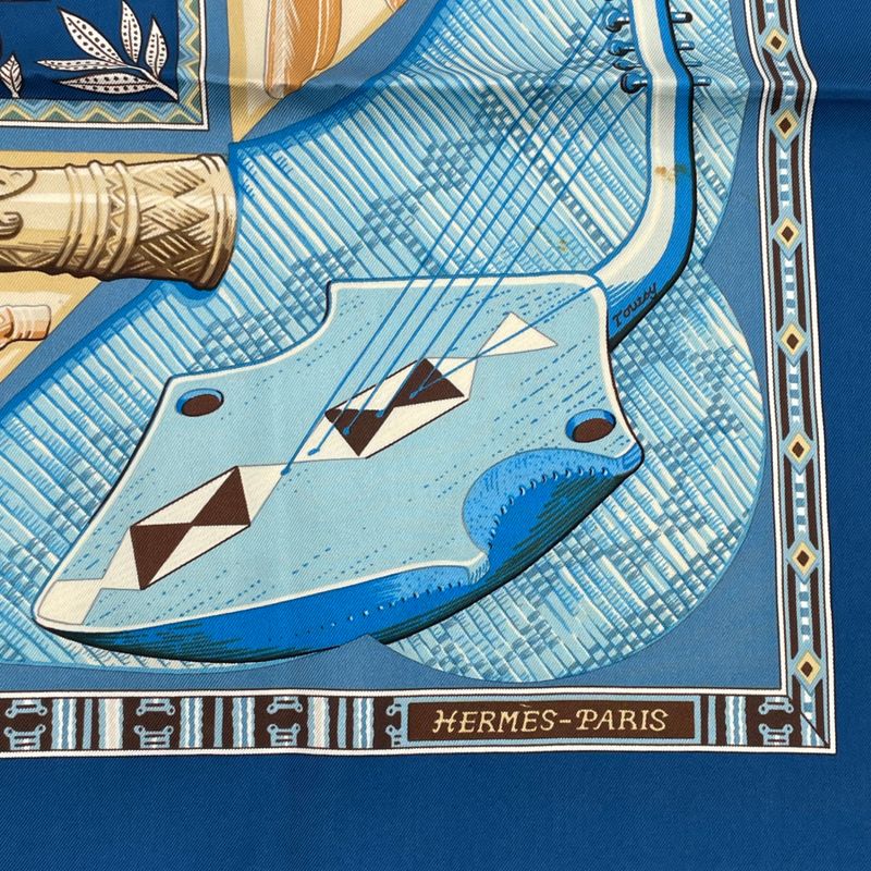 Hermes Scarf Carre 90 Au Son Du Tam To The Sound Of Tam Silk Blue