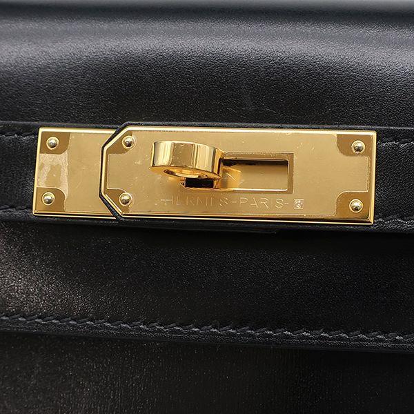 Hermes 2-Way Bag Kelly 28 Outer Stitch Box Calf Black Gold Hardware Black