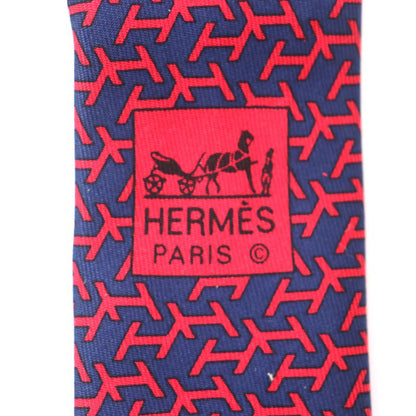 Hermes 100% Silk Marine/rouge Clavat H Motif All-over Pattern Tie Made In