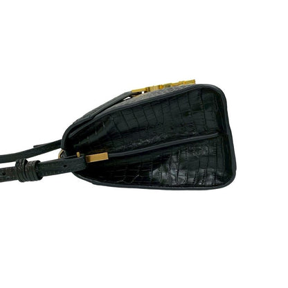 Saint Laurent Paris Cassandra YSL Logo Leather 2-Way Shoulder Bag Handbag Black