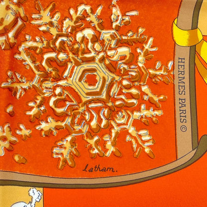 Hermes Carre 90 Neige D'antan Last Year's Snow 100% Silk Scarf Orange