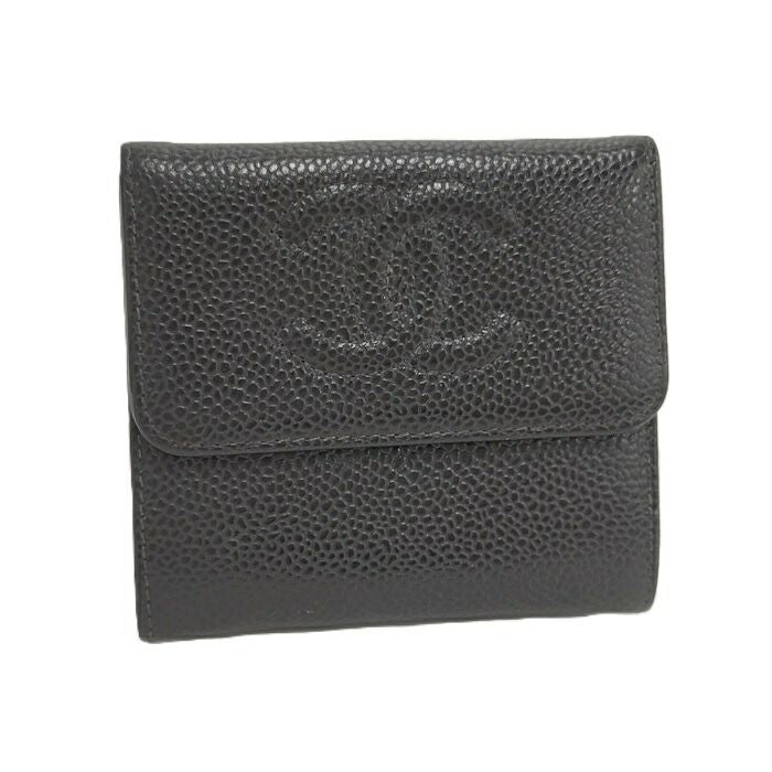Chanel W Hook Wallet In Caviar Skin Leather Black
