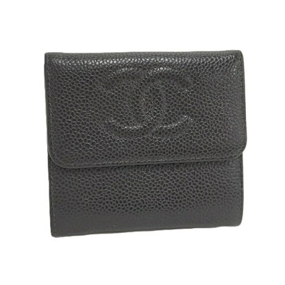 Chanel W Hook Wallet In Caviar Skin Leather Black