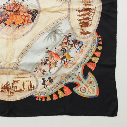 Hermes Carré 90 Cavaliers Peuls Poole Horsemen Silk Scarf Black Multicolor