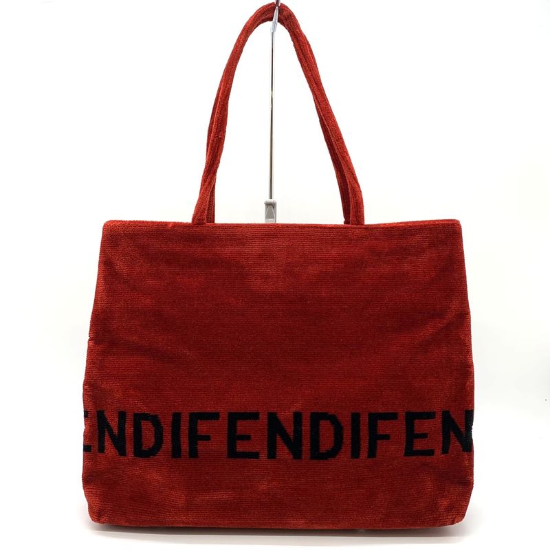 Fendi 06-11 15758 981 Logo Tote Handbag Suede Velour Red Women