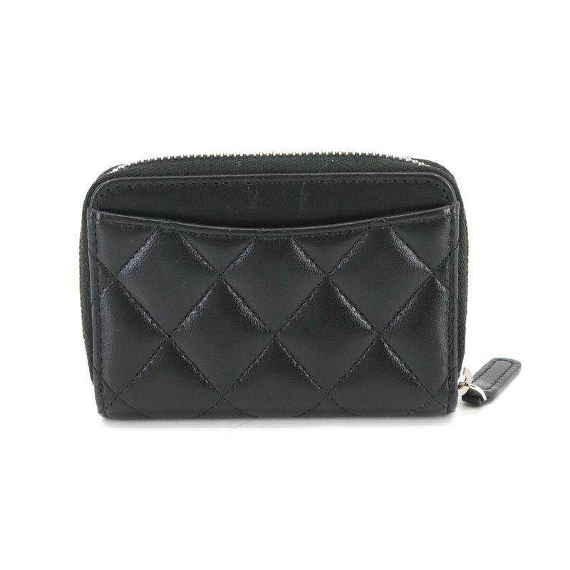 Exhibited Chanel Matelasse Coin Case Coin Purse Lambskin Black Coco Mark Ap0216