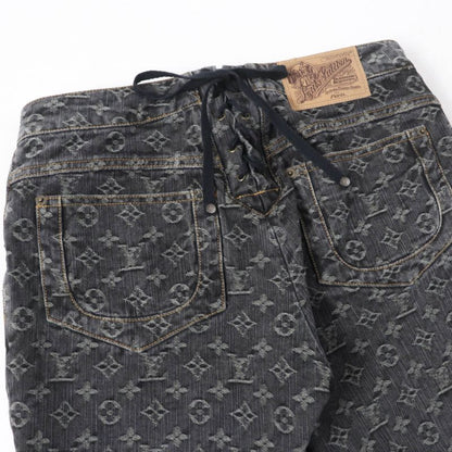 Louis Vuitton 100% Cotton Monogram Denim Pants With Logo Button Indigo Black 38