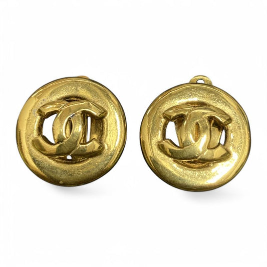 Chanel ⑤ 70-80s Vintage Coco Mark Circle Earrings Ladies Gold