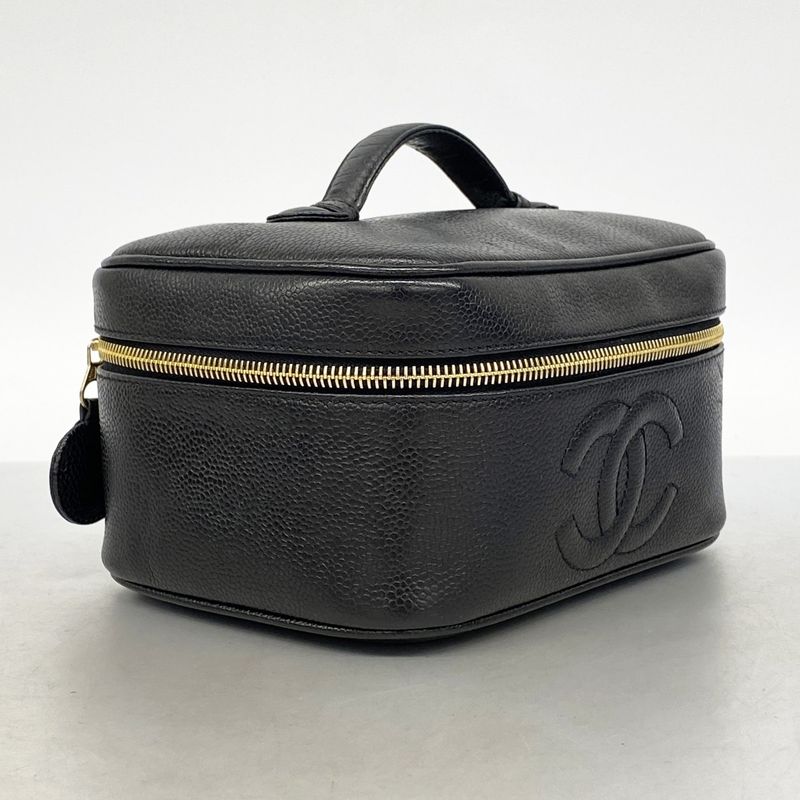 Chanel Vanity Bag Caviar Skin Black Gold Hardware Women