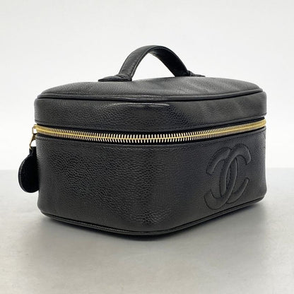 Chanel Vanity Bag Caviar Skin Black Gold Hardware Women