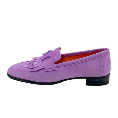 Hermes Royale Loafer Leather Shoes Suede Purple Moccasin Flat Shoes Hhardware