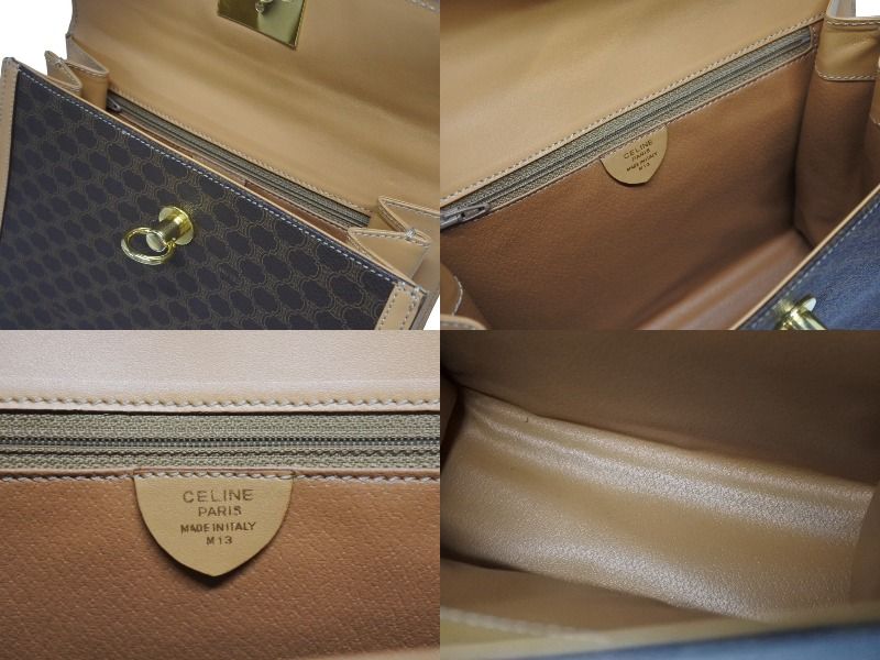 Celine 2-Way Shoulder Bag M 13 Macadam Pattern Leather Brown Gold — view 8