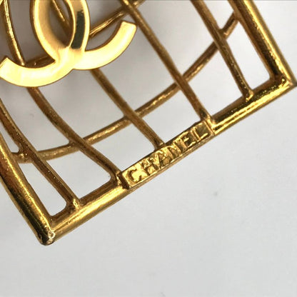 Chanel CC Logo Birdcage Vintage Swing Earrings 2 9 Gold
