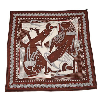 Hermes Carre 140 Scarf Zouavers ET Dragons Bandana Brown Large Shawl