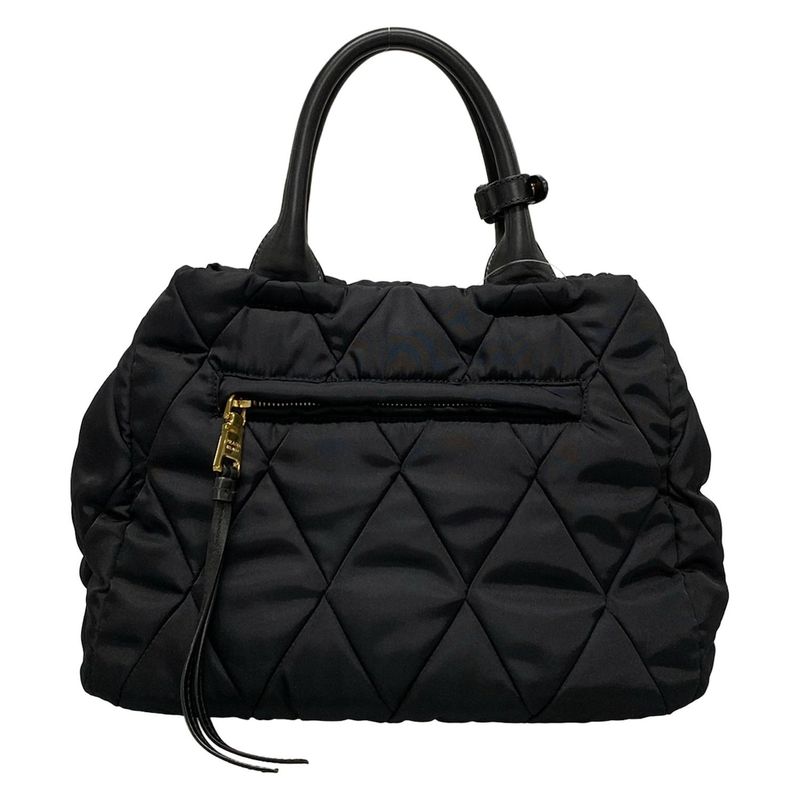 Prada Tote Bag New Tessuto Bomber 1bg005 Black Leather
