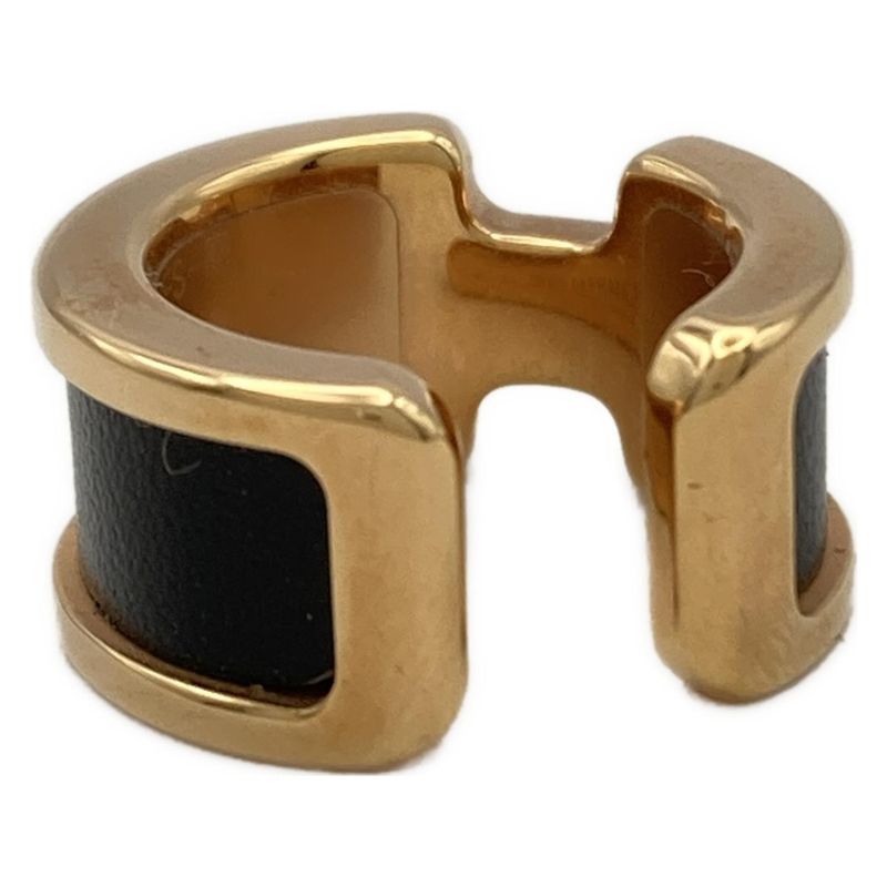 Hermes Earring Olympe Leather Black And Gold Ear Cuff (one Side) / 2504