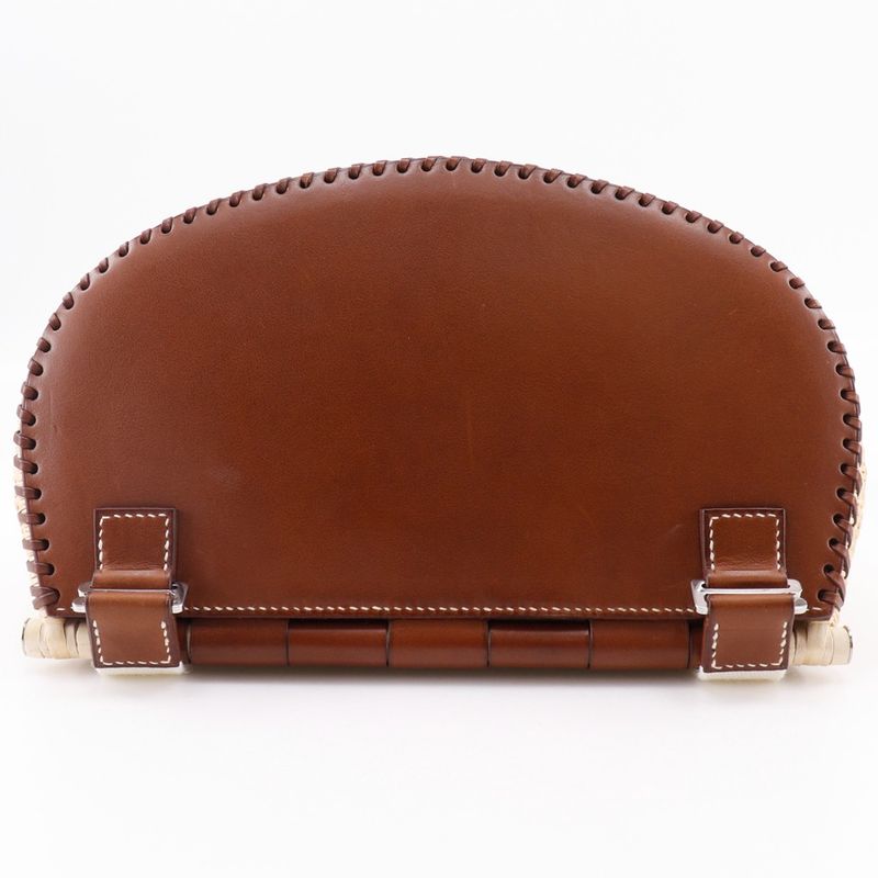 Hermes Fishing Basket Bag Leather X Willow Brown Women Shoulder Bag