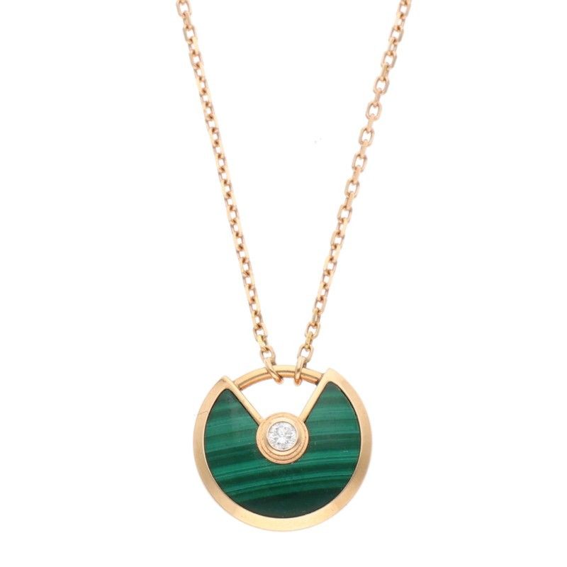 Cartier Amourette De Cartier 18K Yellow Gold Diamond Malachite Necklace Ladies