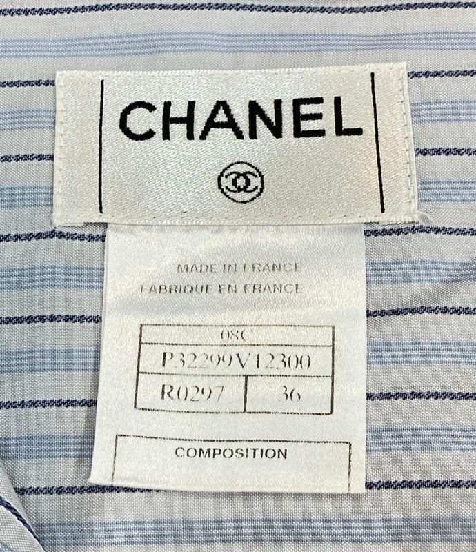 Chanel Stand Collar Stripe Shirt Women's Size 36 (S) Chanel