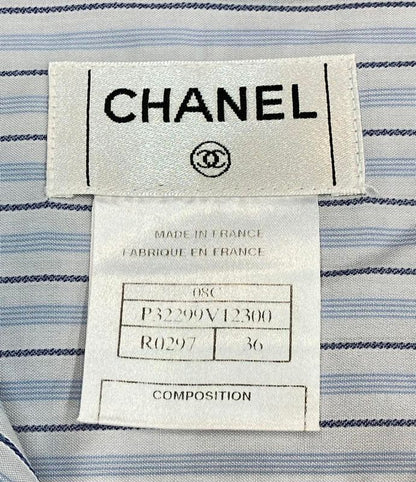 Chanel Stand Collar Stripe Shirt Women's Size 36 (S) Chanel