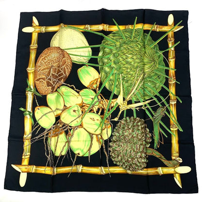 Hermes Carre 90 Jardin Creole Cles Or's Paradise Silk Scarf Black