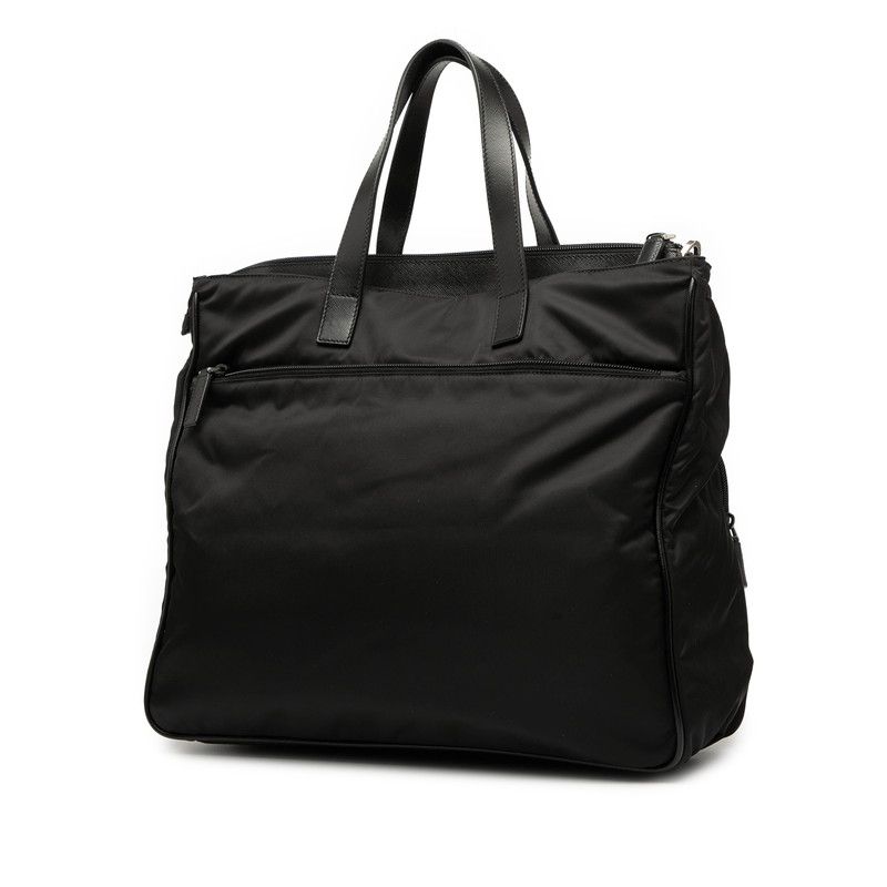 Prada Triangle Logo Plate Tote Shoulder Bag 2WAY Va0610 Black Nylon Leather