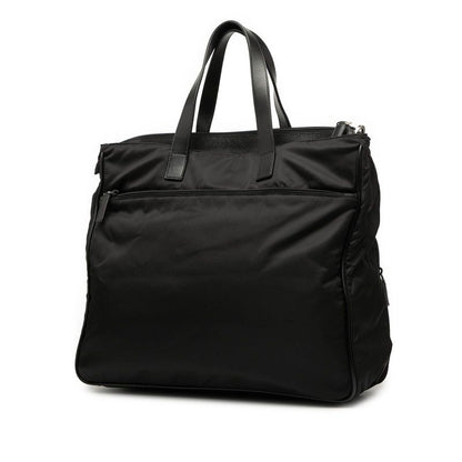 Prada Triangle Logo Plate Tote Shoulder Bag 2WAY Va0610 Black Nylon Leather