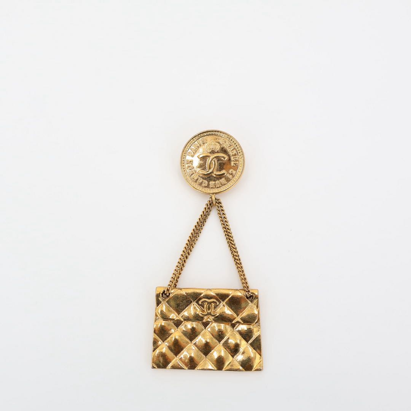 Chanel Brooch Matelasse Coco Mark Bag Motif Accessories Gold Vintage