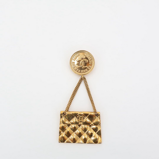Chanel Brooch Matelasse Coco Mark Bag Motif Accessories Gold Vintage