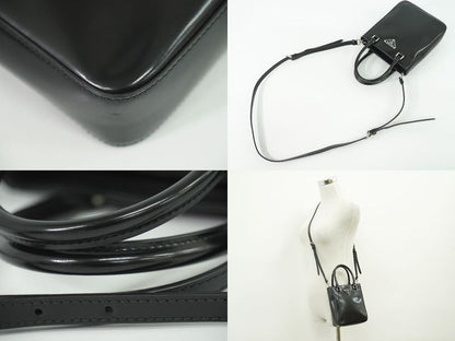 Authentic Prada Small Brushed Leather Tote 2WAY Shoulder Bag Handbag Pochette