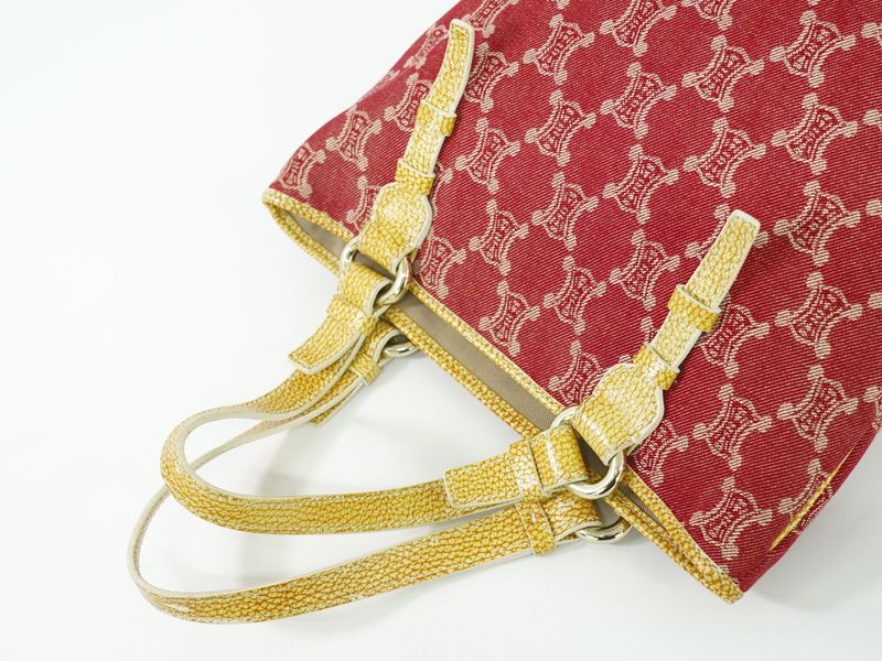 Authentic Celine Macadam Tote Handbag Canvas Red Macadam Bag Pre-owned [follow-u