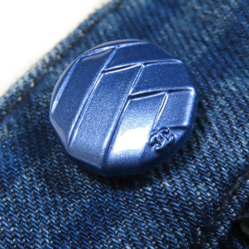 CHANEL P58731v44707 100% Cotton Short Denim Pants With Coco Mark Button Indigo