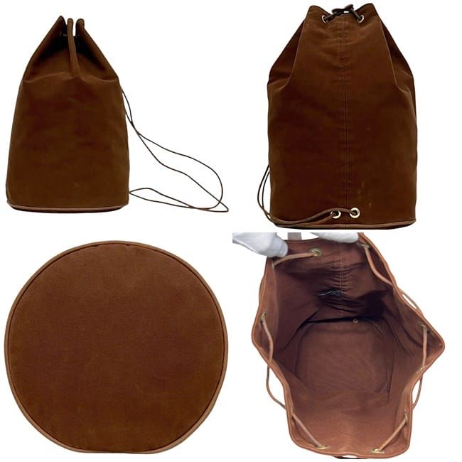 Hermes Drawstring Backpack Porochon Mimir PM Brown Excellent Condition Cotton