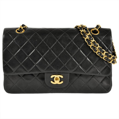 Chanel Matelasse 25 W Flap Chain Shoulder Bag Lambskin Black Gold Hardware Coco