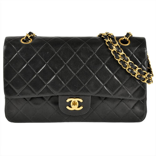 Chanel Matelasse 25 W Flap Chain Shoulder Bag Lambskin Black Gold Hardware Coco