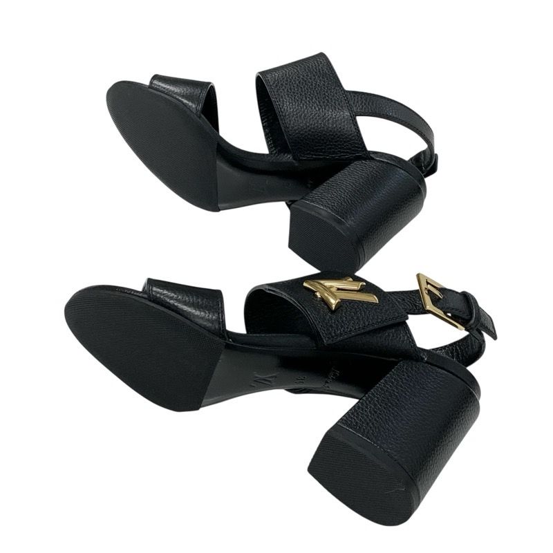 Louis Vuitton Horizon Line Sandals Shoes Leather Black Gold Lvhardware Strap