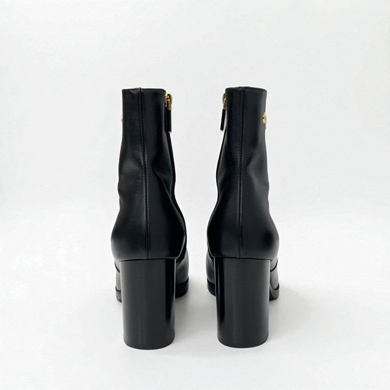 Christian Dior D-town Boots Short Shoes Leather Black Gold Logo