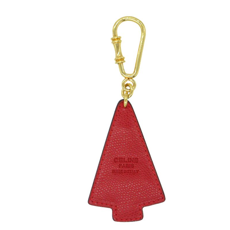 Celine Tree Rhinestone Charm Key Holder Leather / Metal Red 1705 Celine