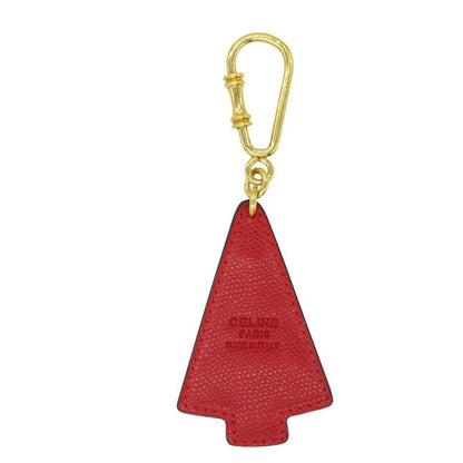 Celine Tree Rhinestone Charm Key Holder Leather / Metal Red 1705 Celine