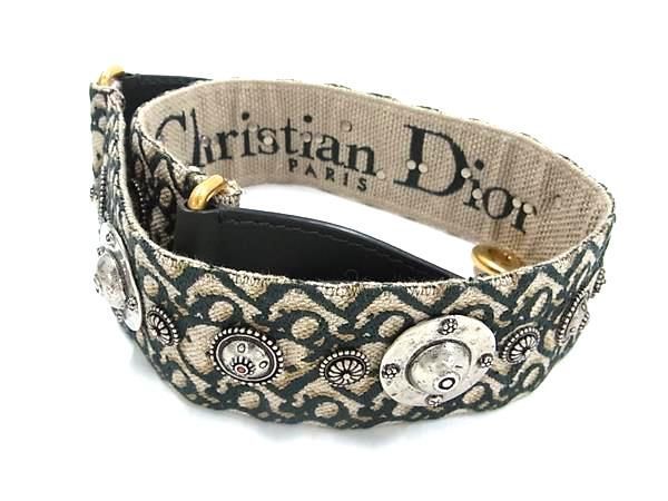 Christian Dior Trotter Embroidery Canvas Bag Shoulder Strap Green