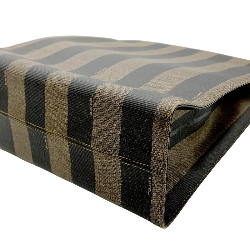 Fendi Pecan Tote Leather PVC Black Khaki Logo Unisex