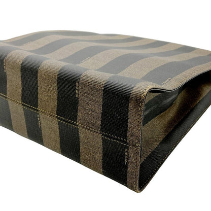 Fendi Pecan Tote Leather PVC Black Khaki Logo Unisex