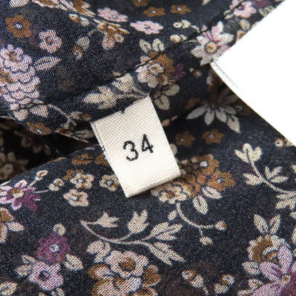 Celine 100% Silk Flower Print Floral Pattern Frilled Collar Logo Button Chiffon