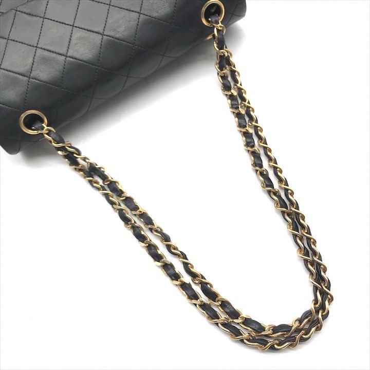 Chanel CC Logo Chain Shoulder Bag Lambskin Double Flap Black