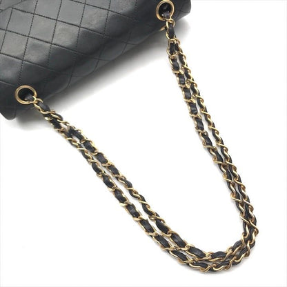 Chanel CC Logo Chain Shoulder Bag Lambskin Double Flap Black