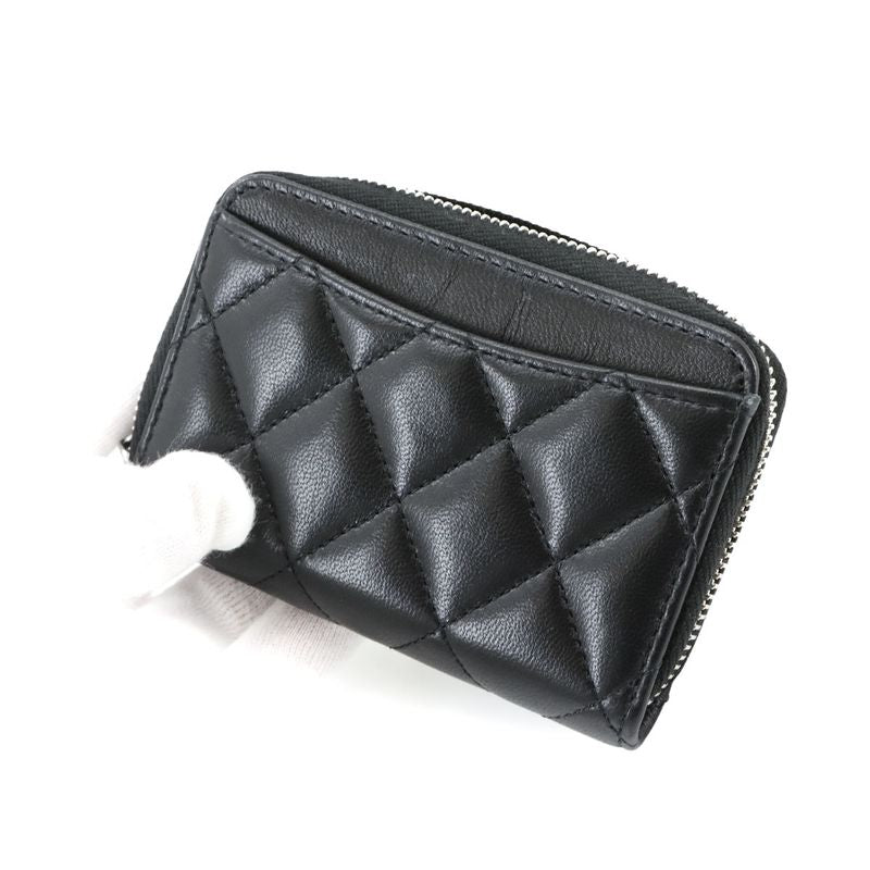 Exhibited Chanel Matelasse Coin Case Coin Purse Lambskin Black Coco Mark Ap0216