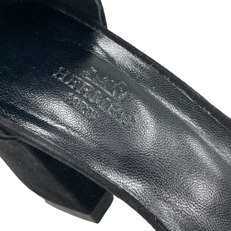 Hermes Sandals Shoes Suede Black Beige Ankle Strap