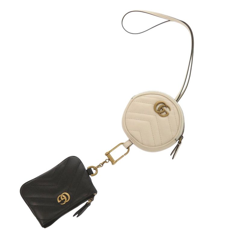 Gucci GG Marmont 698787 Leather Black Off White Coin Case Black White 1462 Gucci