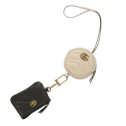 Gucci GG Marmont 698787 Leather Black Off White Coin Case Black White 1462 Gucci