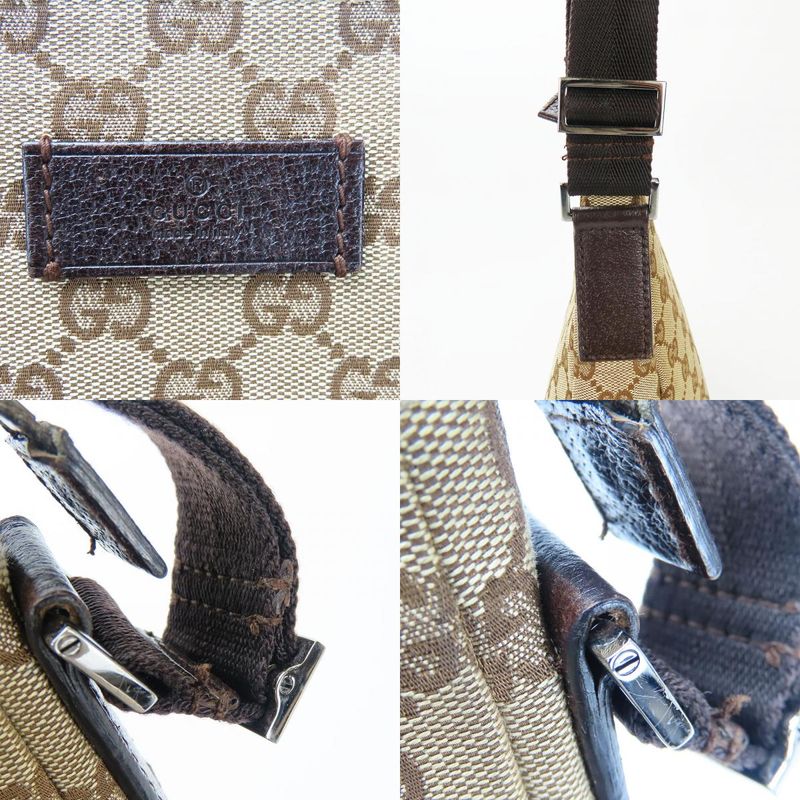 Gucci Shoulder Bag 110054 GG Canvas Leather Beige Dark Brown Silver Hardware